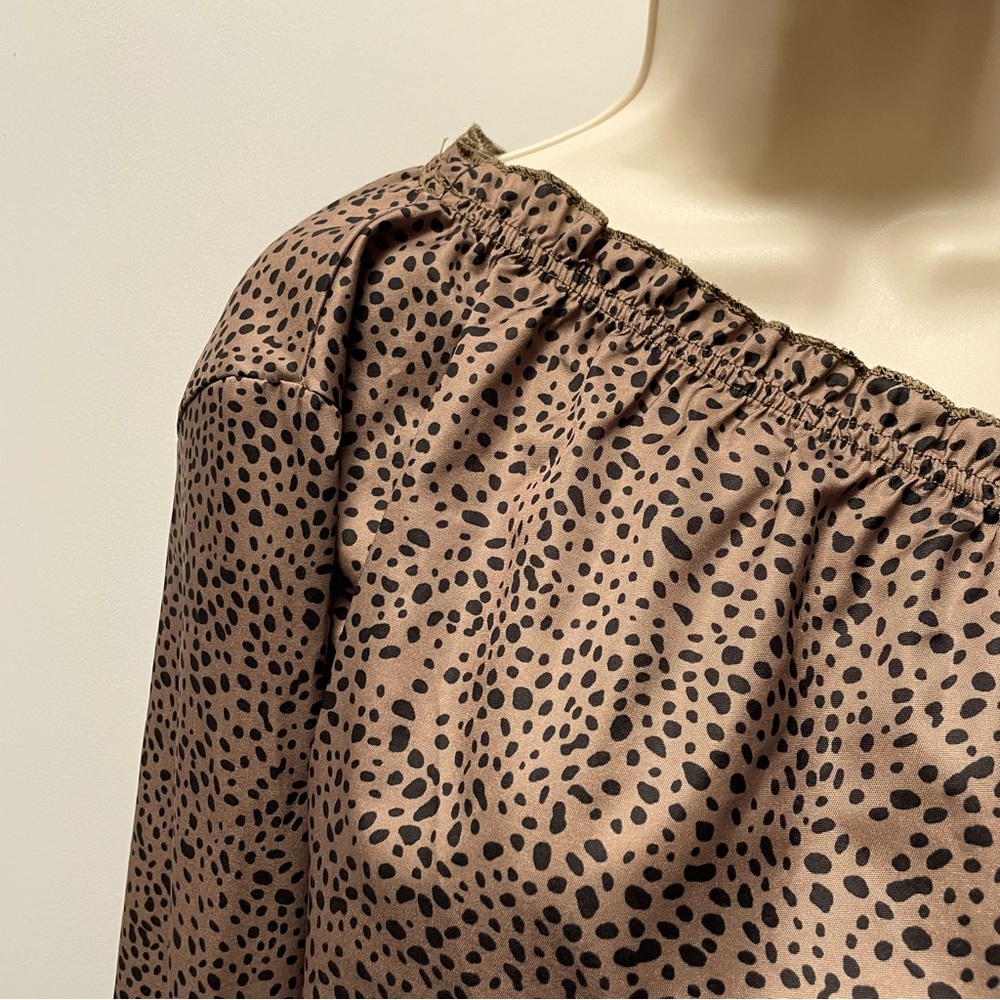Womens Leopard One Shoulder Blouse Long Sleeve • Size S